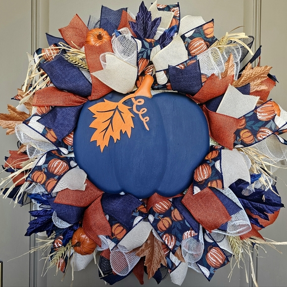 Fall Navy Blue Pumpkin Wreath